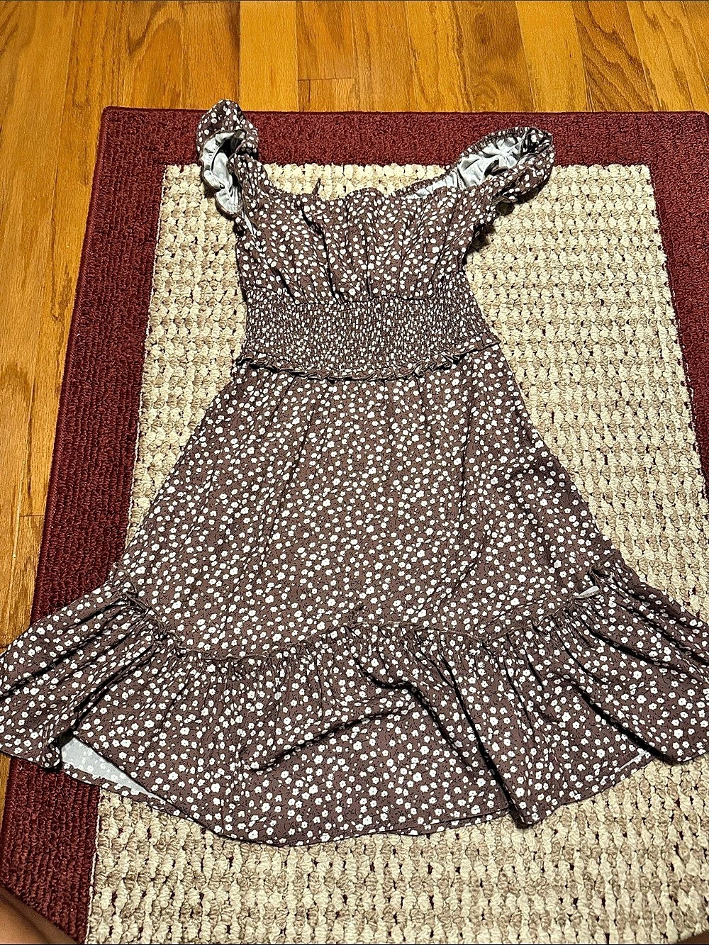 Floral Mini Dress in Brown & White